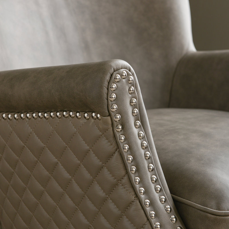 26'' W Small Top-Grain Genuine Leather Upholstered Armchair, Gray
