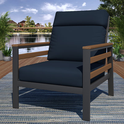 Fauteuil club d'extérieur en métal avec coussin Sunbrella Townsend