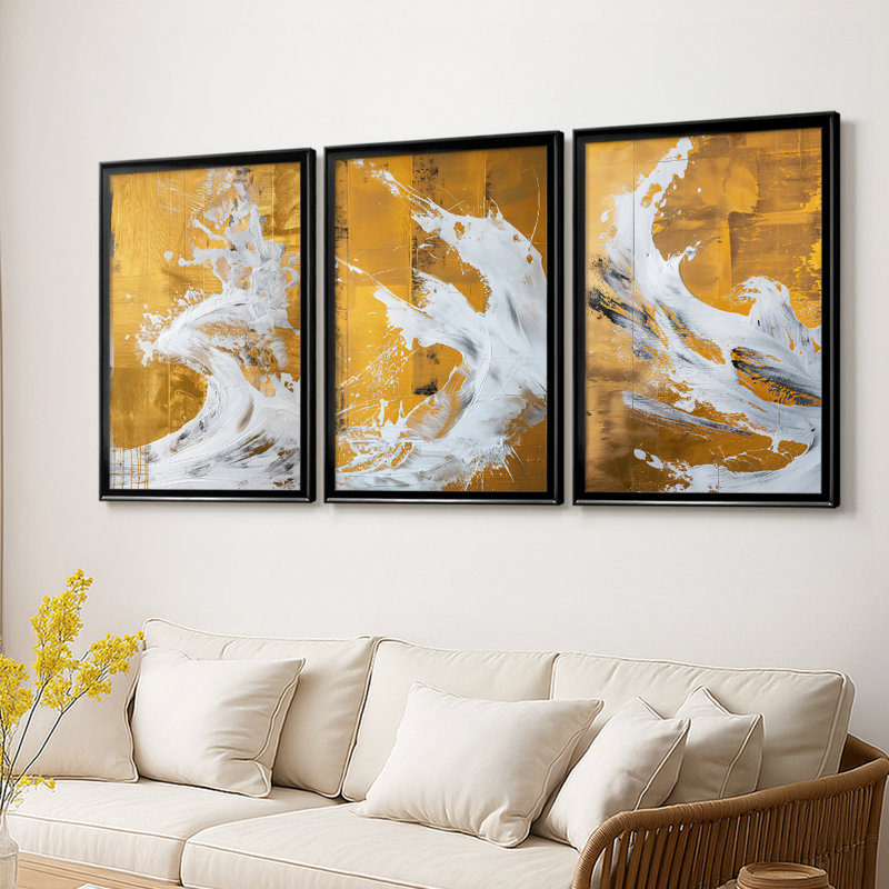 ABSTRACT Series CDXLV III - Toile tendue avec châssis sur mesure - 3 pièces, Noir, H 21 po x l 30 po