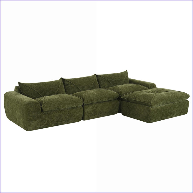Canapé modulaire de 116 po pour repose-pieds sans assemblage en chenille moderne | Vert sauge | Chenille, Chenille verte