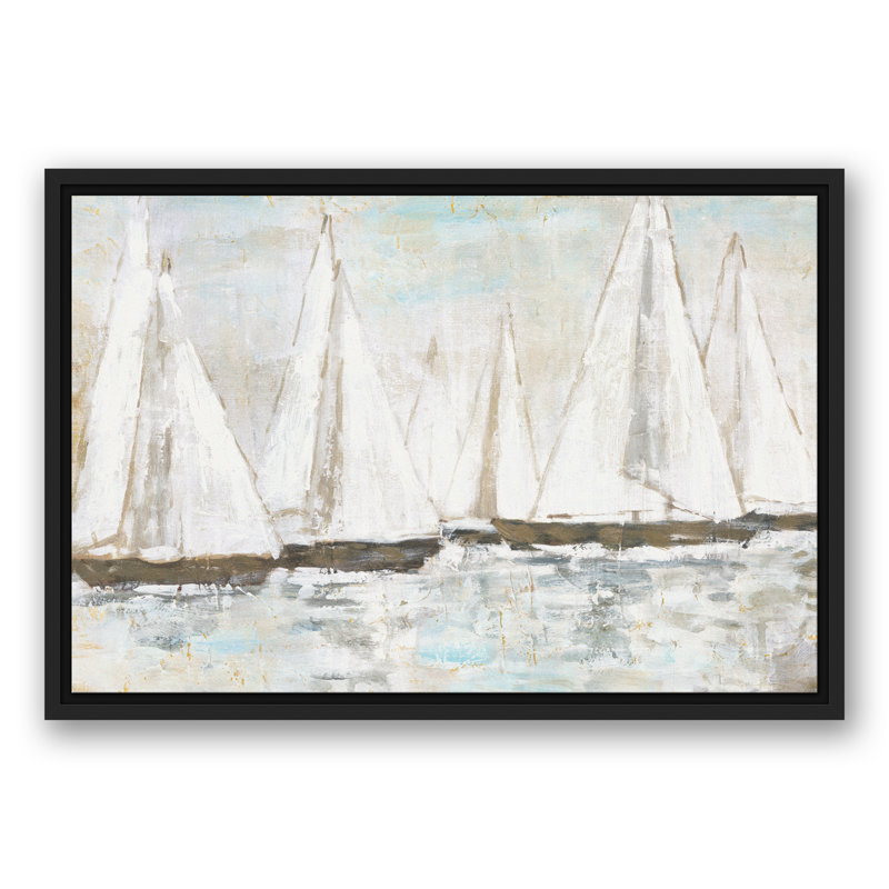 Voiliers peints en blanc - peinture sur toile, 21.75" H x 31.75" W, Impression encadrée, Noir