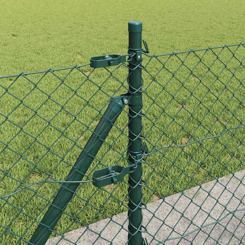 Vidaxl Chain Link Fence With Posts Steel, Green, 60cm H x 2500cm W x 3.2cm D