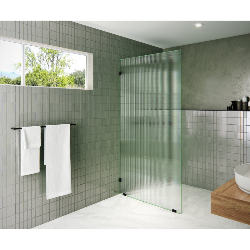 Gaia 40 in. x 78 in. Frameless Fluted Single Fixed Shower Panel, Matte Black