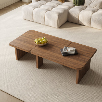 35.4" Mid-Century Modern 2-Piece Wood Coffee Table Set With Adjustable Modular Design – Living Room Side Table & Bedside Use