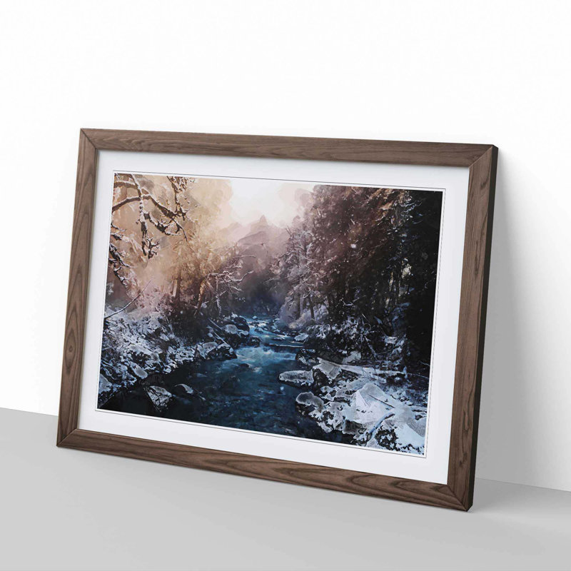 Winter Forest & Stream in Canada in Abstract - Framed Print, 35cm H x 50cm W x 2cm D, Walnut
