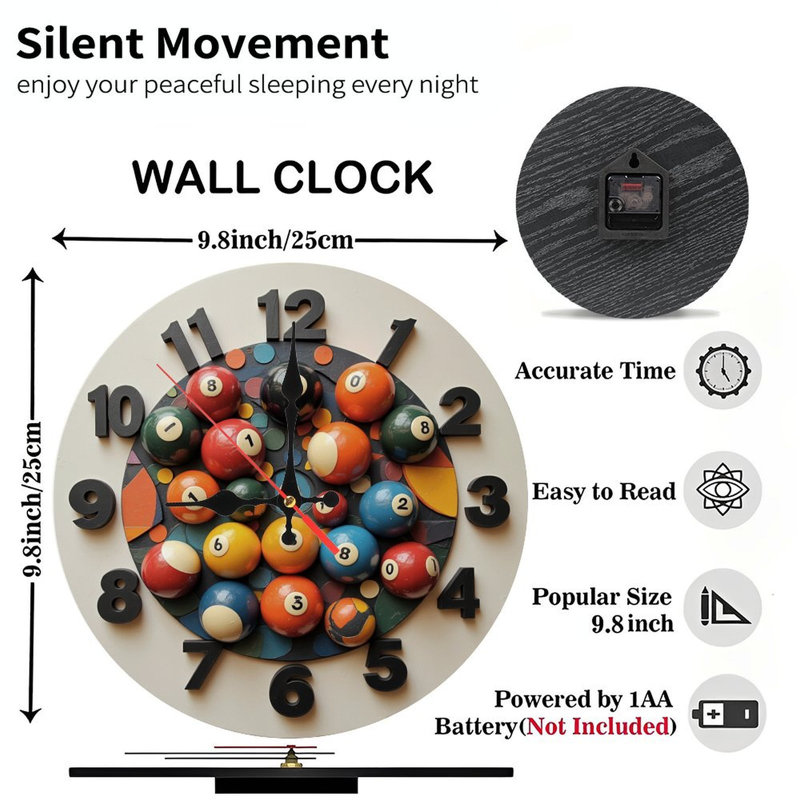 Horloge avec boules de billard