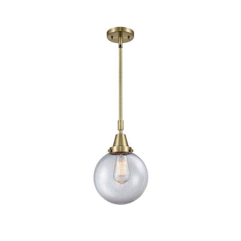 Luminaire suspendu sphère 1 lumière Lorri, H 45,62 po x l 8 po x P 8 po, Clair, Laiton antique