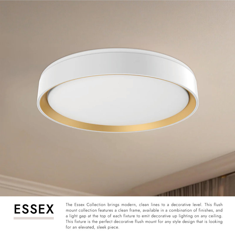 Essex 1 - Light LED Flush Mount, White/Gold