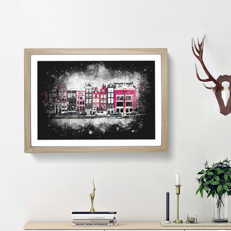Wintertime In Amsterdam Netherlands - Single Picture Frame Print on MDF, 62cm H x 87cm W x 2cm D, Oak Framed