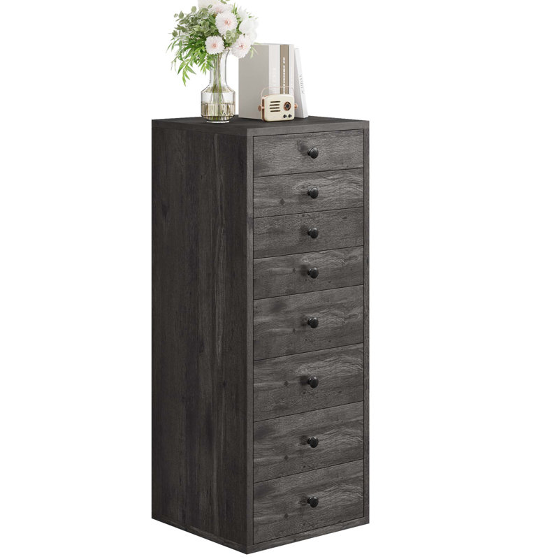 8-Drawer Dresser, Tall Narrow Storage Chest, Small Space Organizer, Charcoal Gray