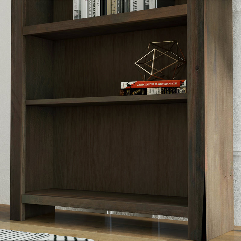 4-Shelf Bookcase with Adjustable Shelves – No Assembly Required, Knotty Alder & Barnwood Finish – Rustic Modern Bookshelf for Living Room, Office, or Dorm