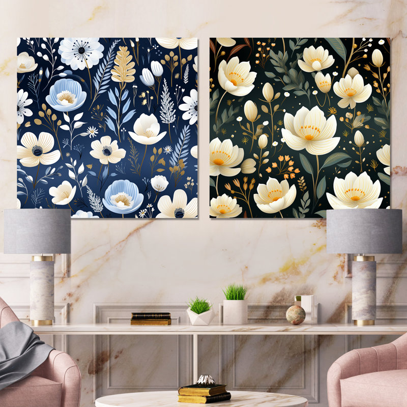 Belclaire - Ensemble de 2 décorations murales florales, Toile tendue, H 16 po x l 33 po x P 1 po