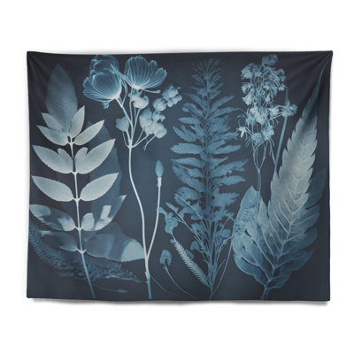 Fleurs sauvages rétro dans les tons de bleu - Tapisserie murale florale