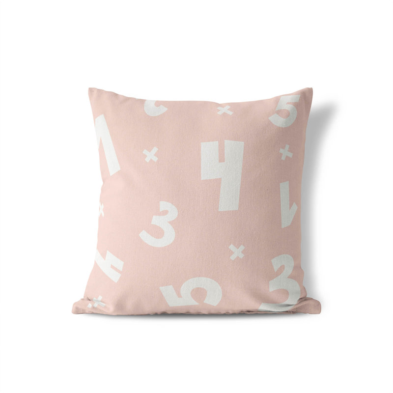 Coussin Numéros, H 16 po x l 16 po, Rose / Ivoire