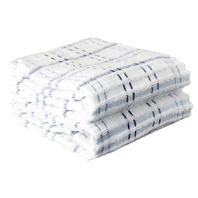 Cotton Plaid Waffle Tea Towel Kitchen Towel, Federal Blue