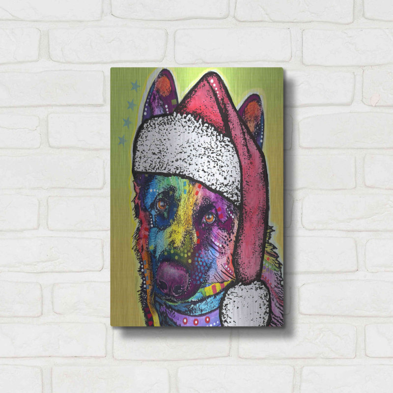 «German Shepherd Christmas» par Dean Russo - impression sans cadre sur métal, H 16 po x l 12 po x P 0,13 po