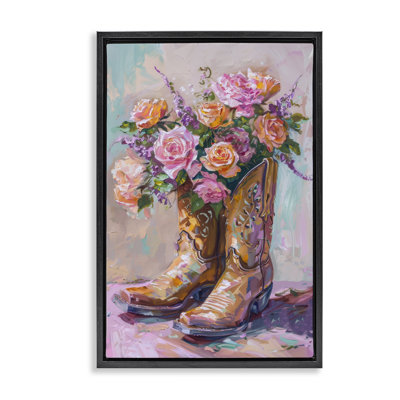 Floral Boots Bouquet Framed Floater Canvas by Petal Prints Design