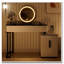Coiffeuse moderne avec plateau en verre trempé, pieds à hauteur réglable, armoire de rangement multifonctionnelle et miroir rond