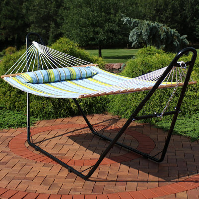 Hamac de bar en polyester matelassé 2 personnes avec support universel multi-usage Harrington - bleu / vert