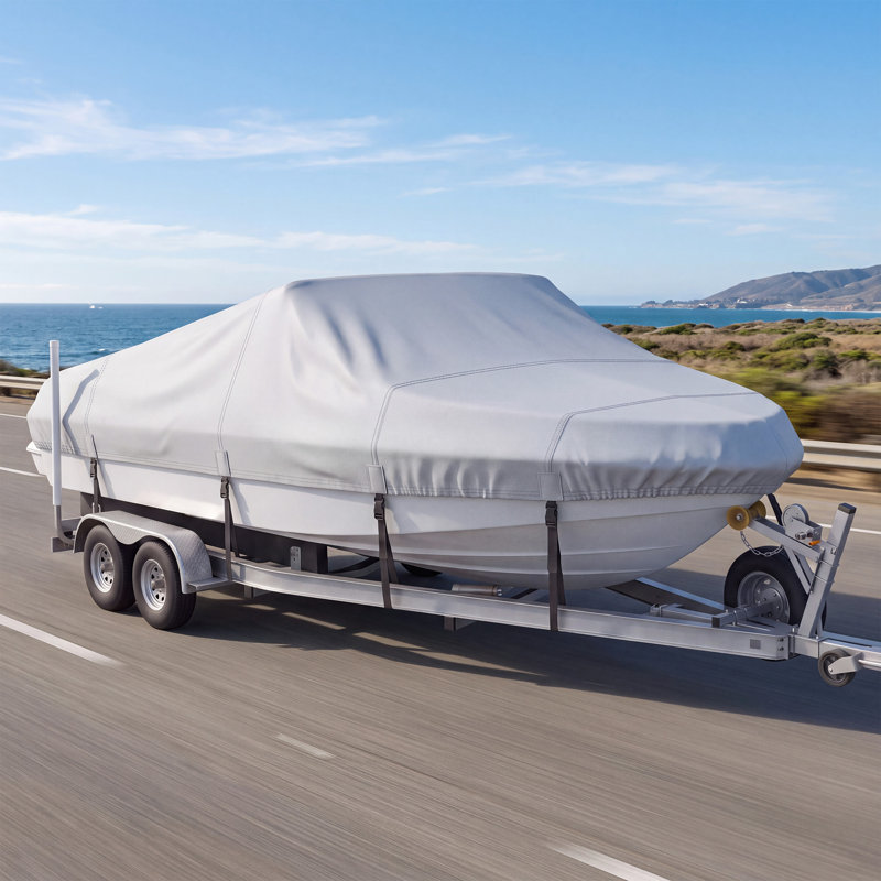 Housse de bateau Oxford 210D pour coque en V, imperméable et résistante aux UV, transportable sur remorque, pour bateaux en forme de V de 14 à 16 pieds.