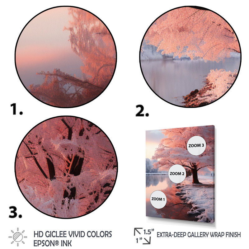 «Winter Peach Tree On Frosty Morning V», reproduction d'art sur toile, H 44 po x l 34 po x P 1,5 po