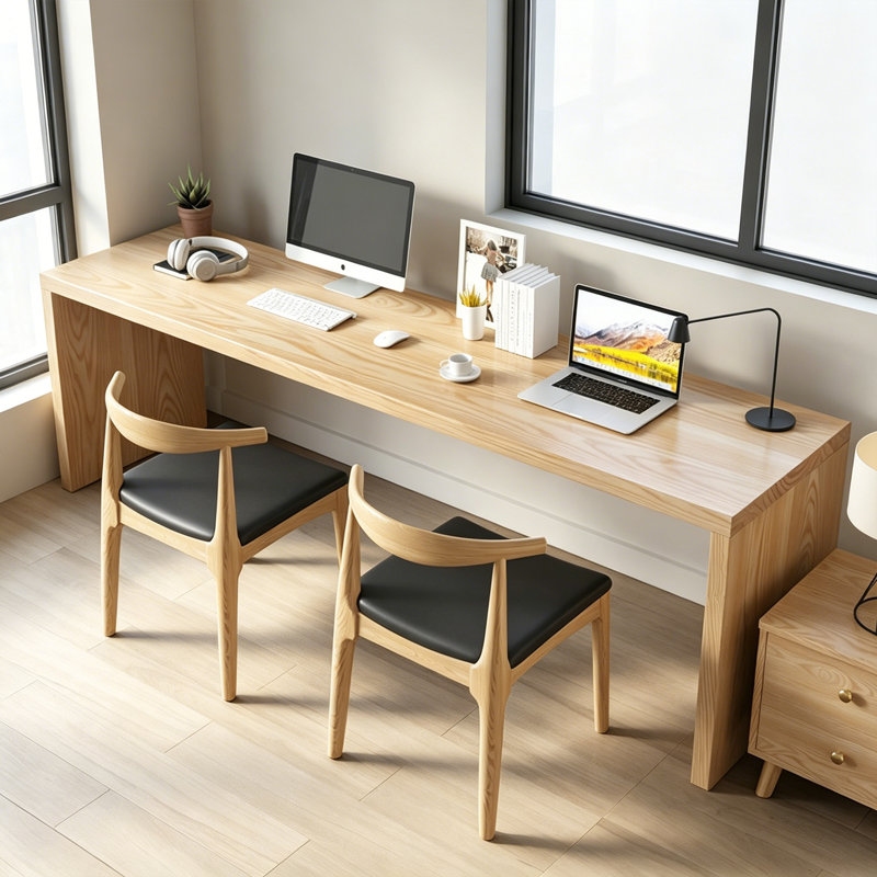Bureaux modernes en bois massif Burlywood, H 29,52 po x l 78,74 po x P 23,62 po