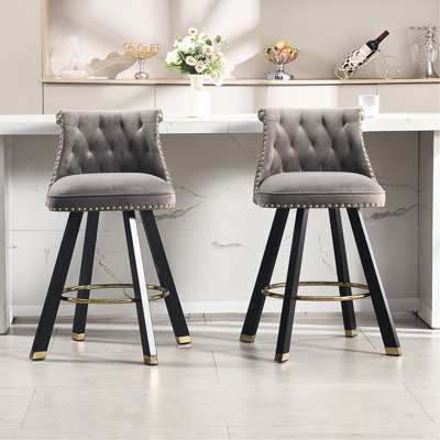2 pièces de sièges carrés en velours gris foncé, rotation à 360 °, anneau de traction arrière amovible et tabourets décoratifs à rivets, boucle décorative