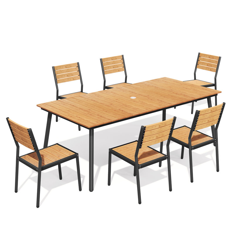 Cyanna 6 - Person Metal Patio Dining Set with Rectangular Table, Brown/Black