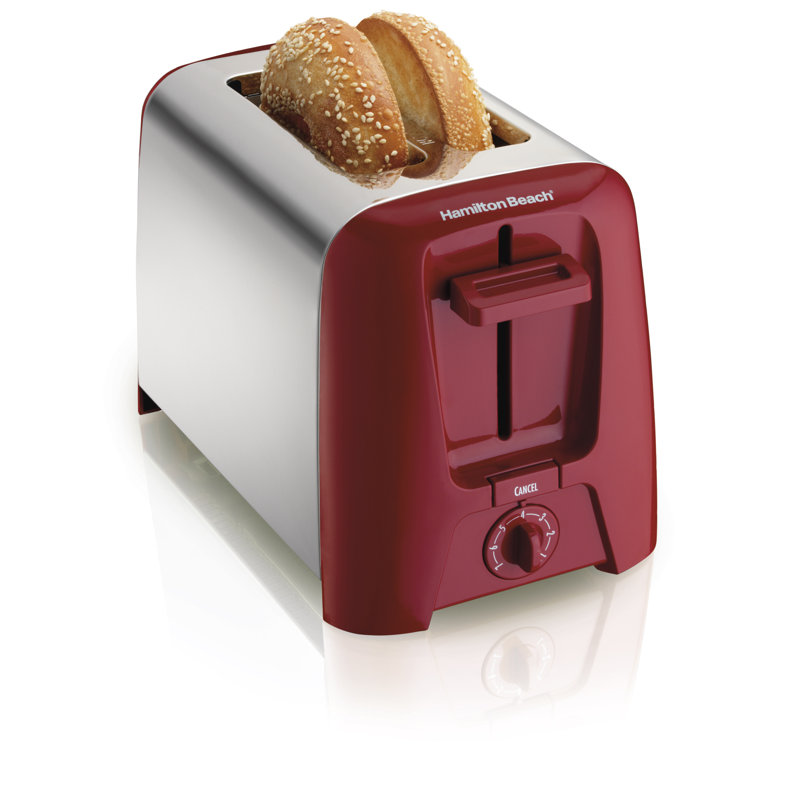 Red Stainless Steel 2-Slice Toaster with Wide Slots