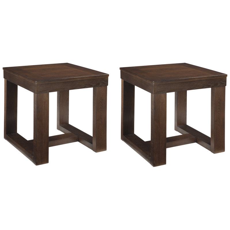 Esmont Solid and Manufactured Wood Square End Table (Set of 2), Dark Brown