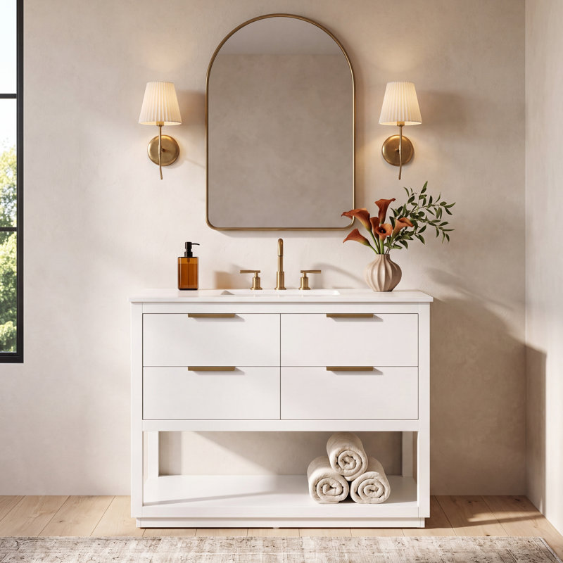 Felicity 36'' Single Bathroom Vanity with Engineered Marble Top, White