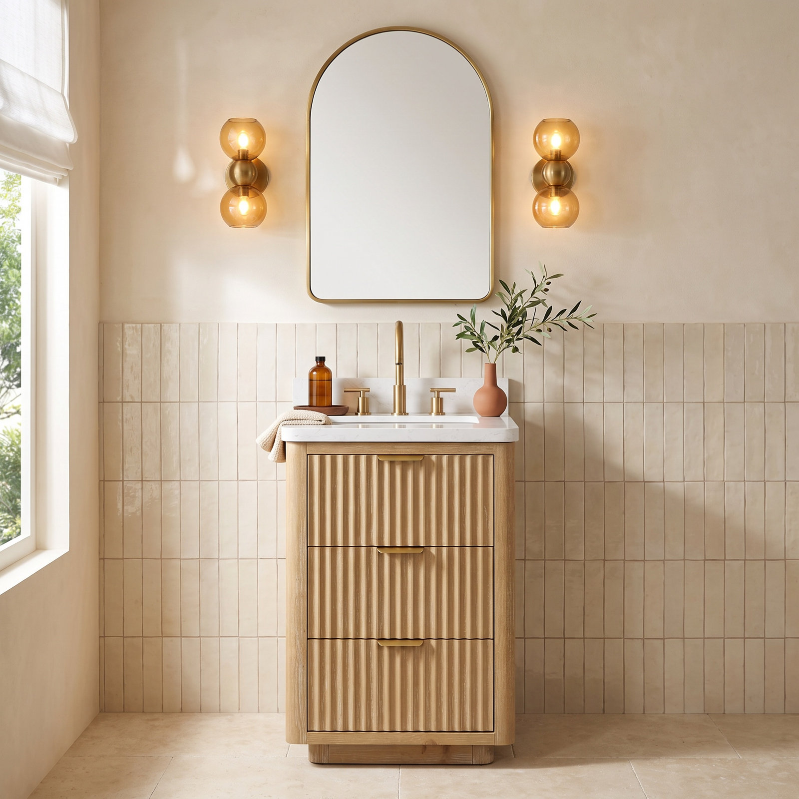 Adela 24'' Single Bathroom Vanity, White, Brown, Gold