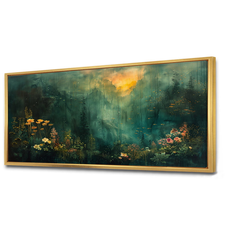 Forêt verte «Enchantment Forest», impressions encadrées, H 28 po x l 60 po, Toile avec cadre flottant, Doré
