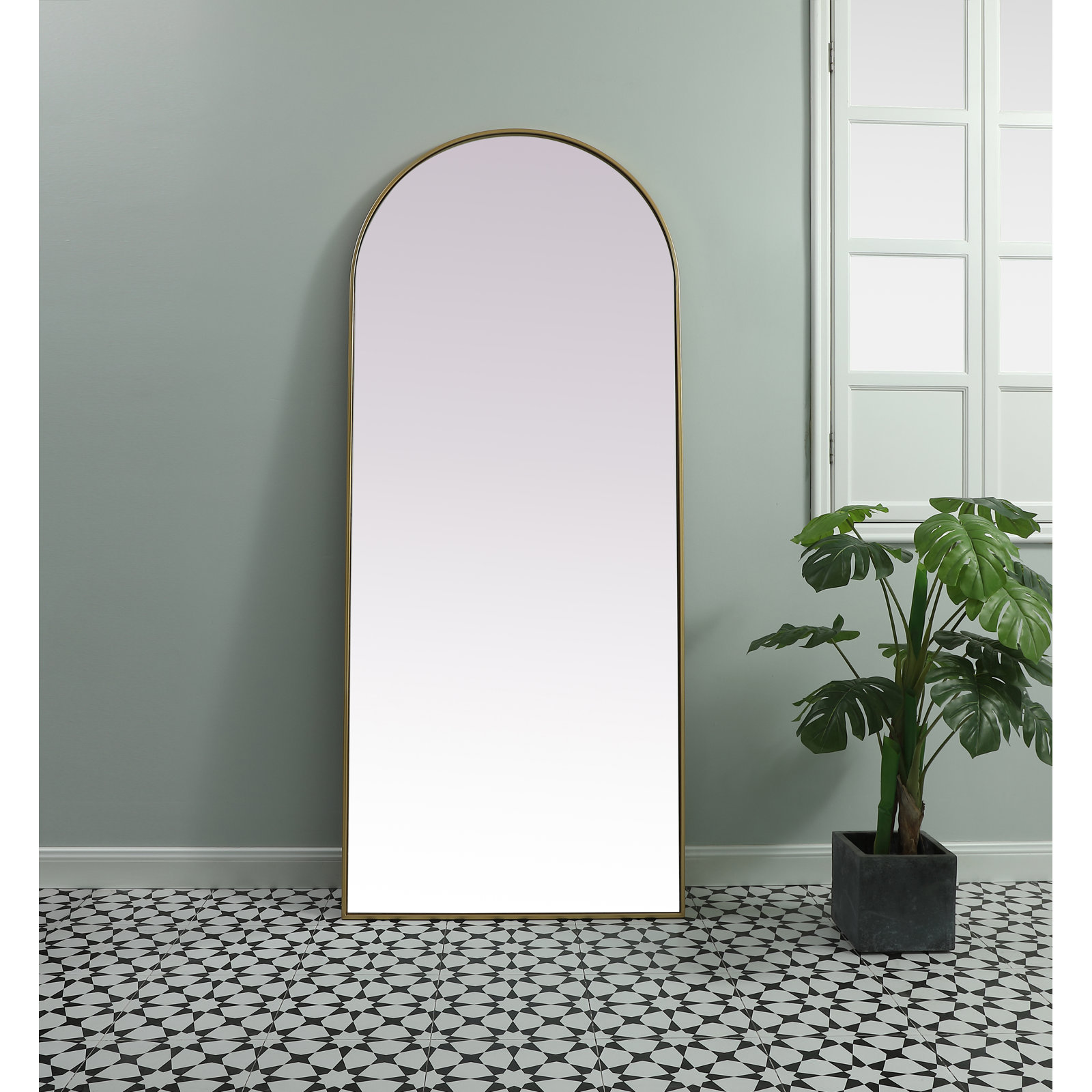Sabine Metal Arch Wall Mirror, Brass, 76" x 32"