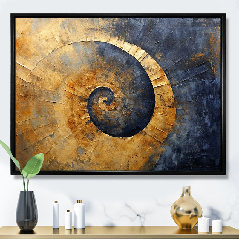 Golden Twilight Spiral II - Abstract Spirals Wall Art Prints, H 30 po x l 40 po x P 1,5 po, Cadre flottant noir