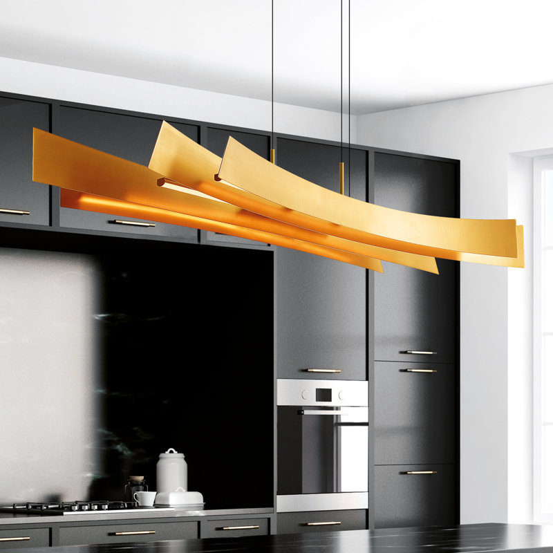 50" Brass Chandelier – Modern Integrated LED Chandelier Fixture for Dining Room, Kitchen Island or Foyer – Adjustable Hanging Height, BACL Certified