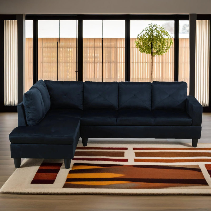 103" Verona Flannel 2-Piece Sectional Sofa Set With Chaise, Left Hand Facing, Midnight Blue Microfiber/Microsuede