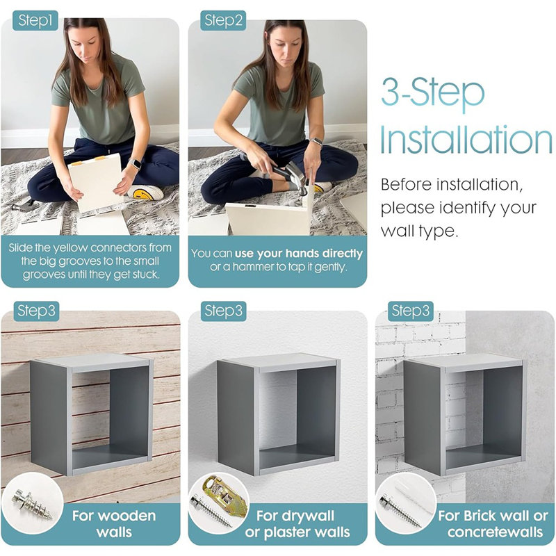 Latitude Run® Wall-mounted Square Cube Floating Shelves Set 2 For Display Shelves