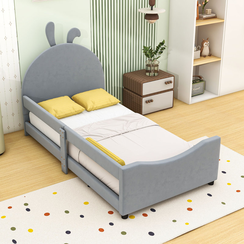 Twin Upholstered Platform Bed with Headboard, Gray