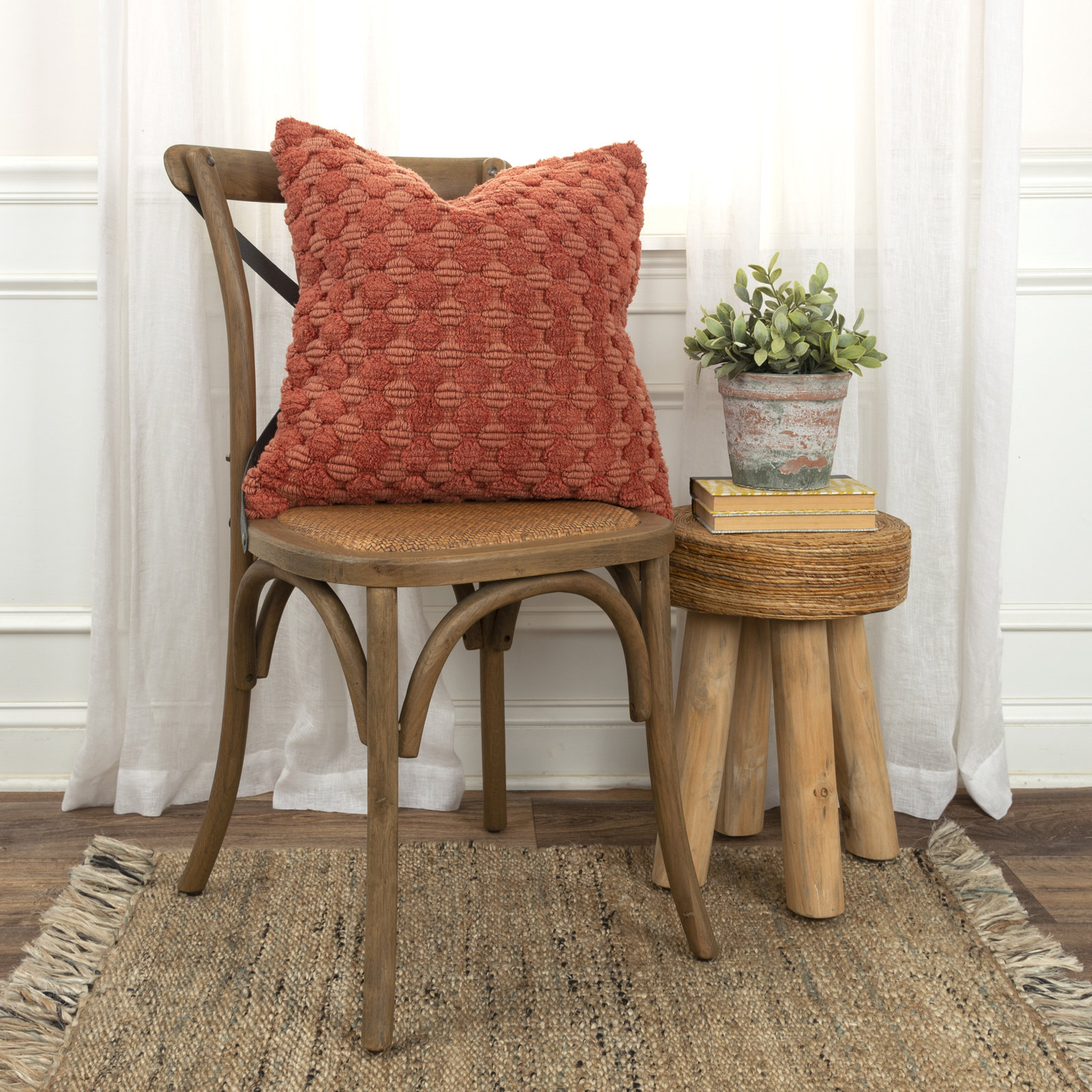 Roya Cotton Throw Pillow, Terracotta