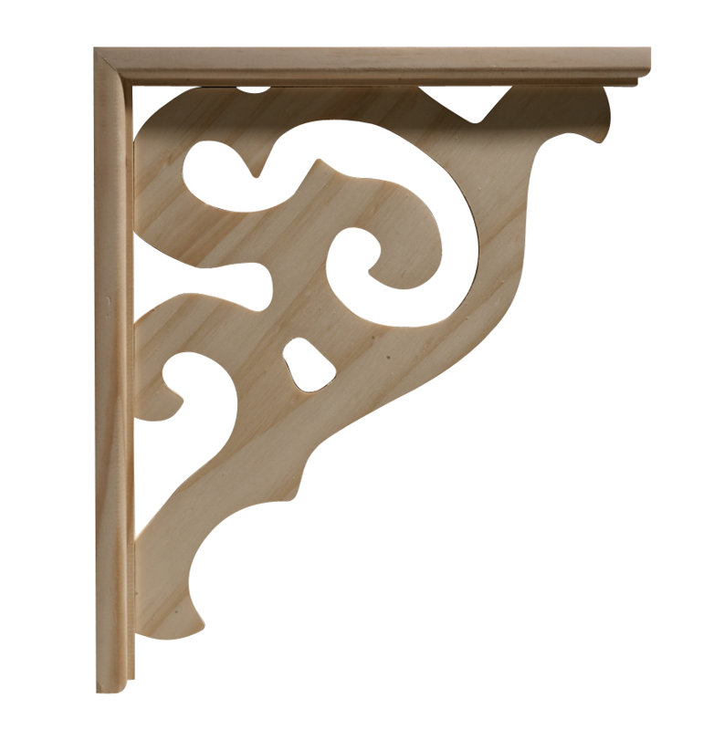 Unfinished Pine Victorian Corner Bracket Corbel, 10.5"