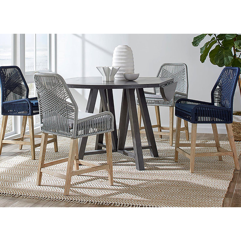 2 tabourets à hauteur de comptoir - corde bleu foncé tissée, coussin, support stable et siège tissé
