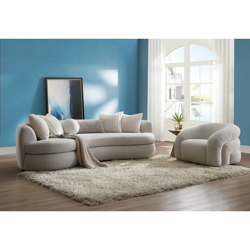 Sofa with 6 Pillows Beige Boucle