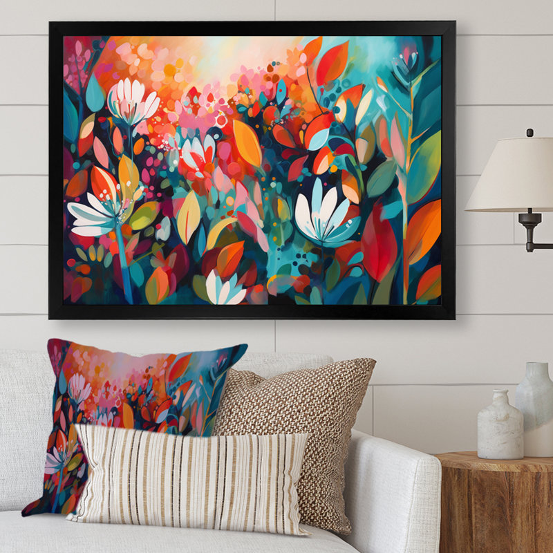 «Ryter Red Vibrant Garden Symphony VI», reproduction sur toile, H 24 po x l 32 po x P 1 po, Cadre photo noir
