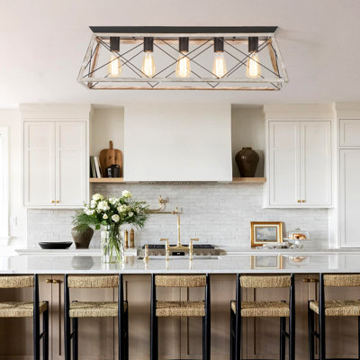 Ciarrai 5-Light Flush Mount Rectangular Ceiling Vintage Farmhouse Style