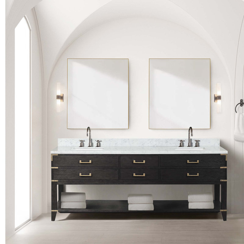 Meuble-lavabo double avec miroirs et tablette ouverte