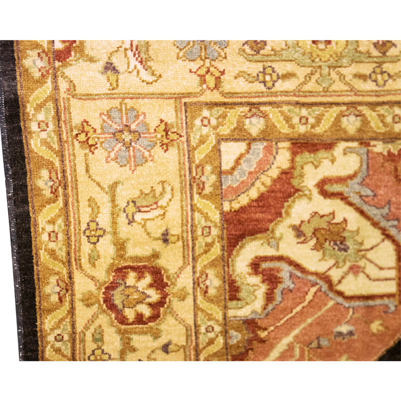 Tapis brun et safran de haute qualité noué à la main