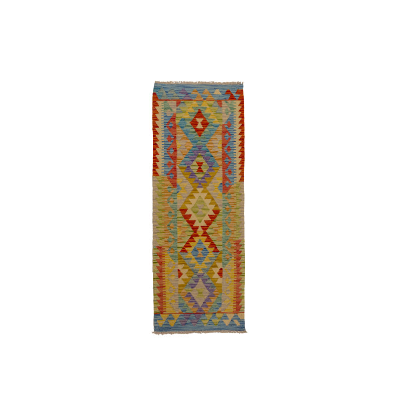 Anaheim Rectangle 21 cm x 57 cm Geometric Wool Flatweave Kilim Area Rug