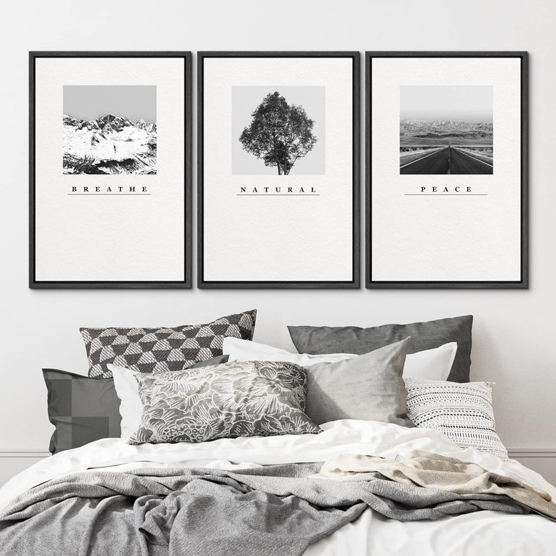 «Breathe Natural Peace», impression sur toile encadrée moderne et moderne noire et blanche, H 36 po x l 24 po x P 1,5 po