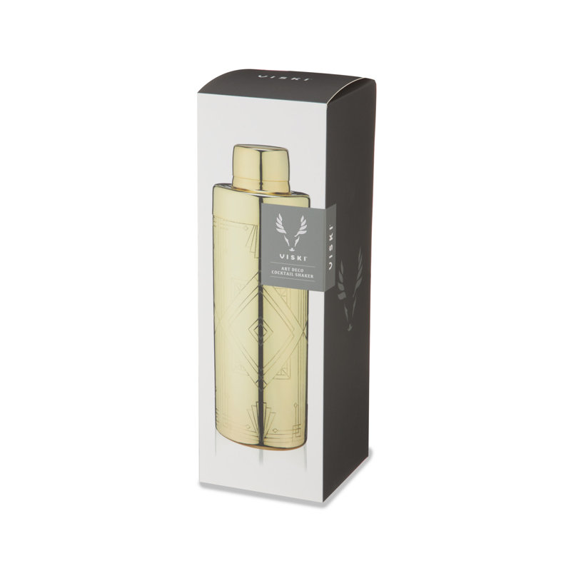 Gold Art Deco Stainless Steel Cocktail Shaker with Strainer